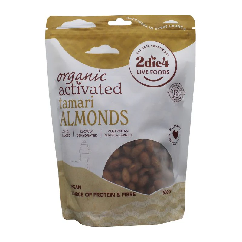 2Die4 Live Foods Activated & Organic Almonds 120g, 300g & 600g, Tamari Flavour - Image 3