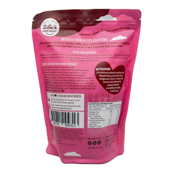 2Die4 Live Foods Activated & Organic Buckies Coco-Berry Clusters 400g, Ready To Eat! - Image 4