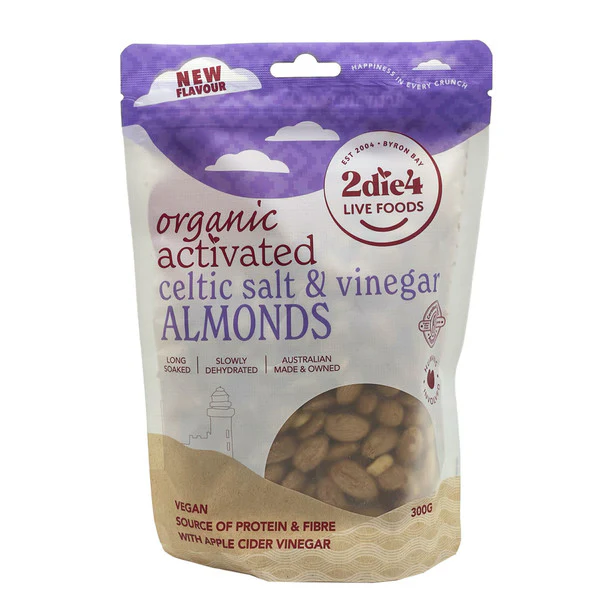 2Die4 Live Foods Activated & Organic Celtic Salt & Vinegar Almonds 120g Or 300g, With Apple Cider Vinegar - Image 2
