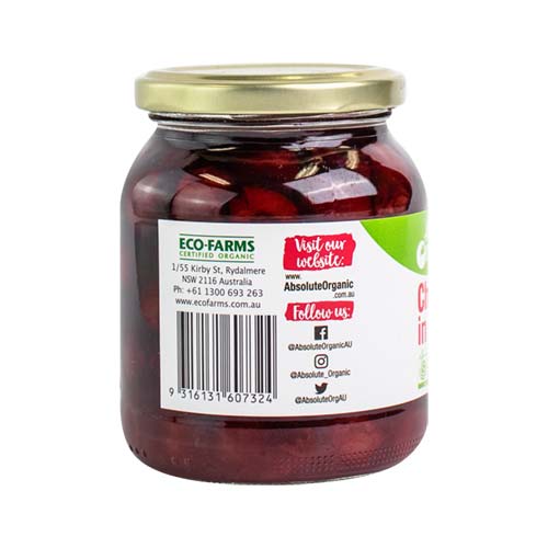 Absolute Organic Cherries In Juice 350g, (Glass Jar) Australian Certified Organic - Image 3