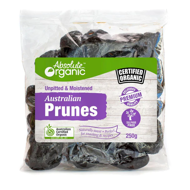 Absolute Organic Prunes 250g, Certified Organic Unpitted & Moistened