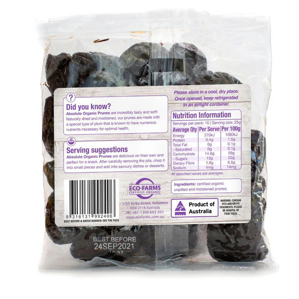 Absolute Organic Prunes 250g, Certified Organic Unpitted & Moistened - Image 2