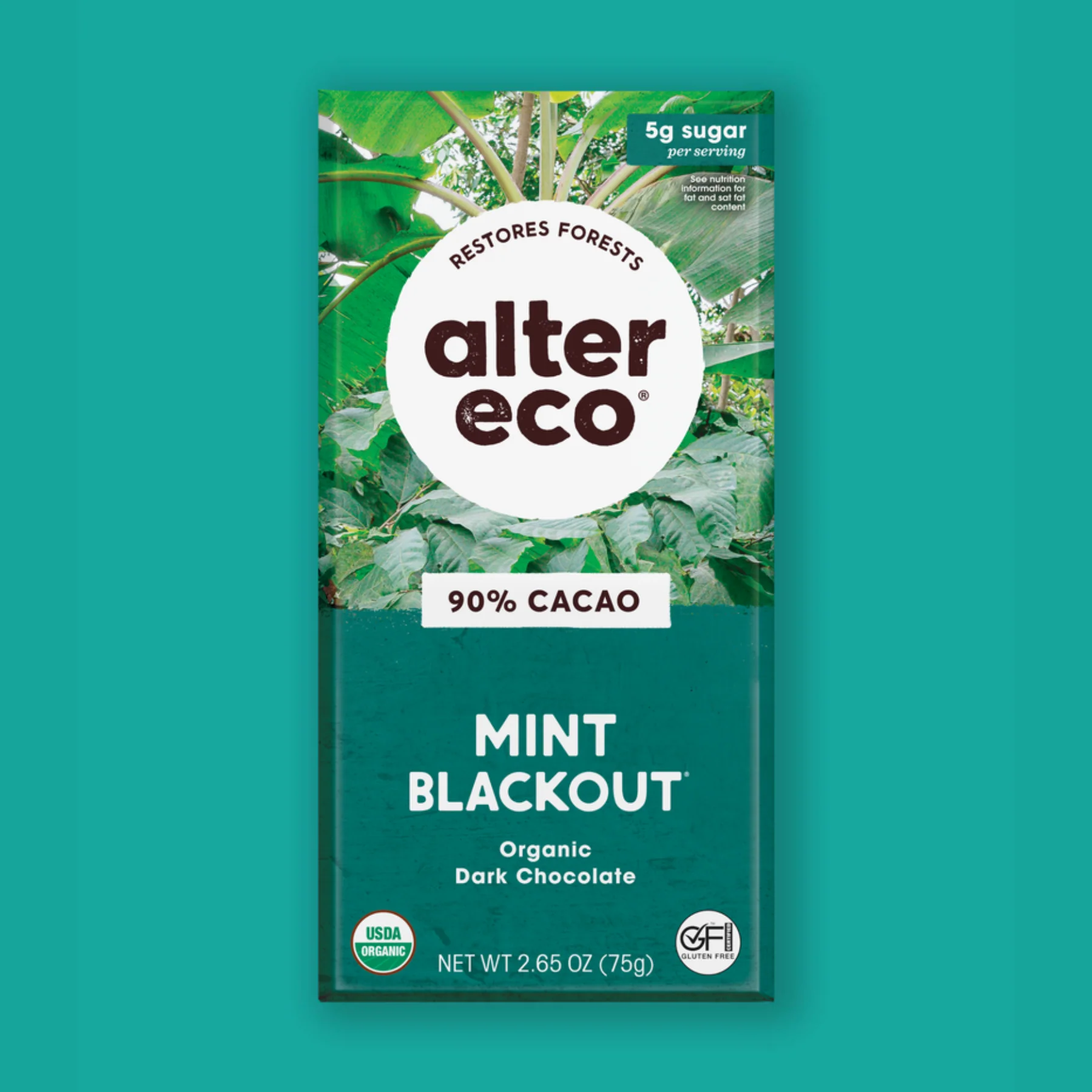 Alter Eco Chocolate 80g, Mint Blackout 90% Cacao, Certified Organic - Image 2