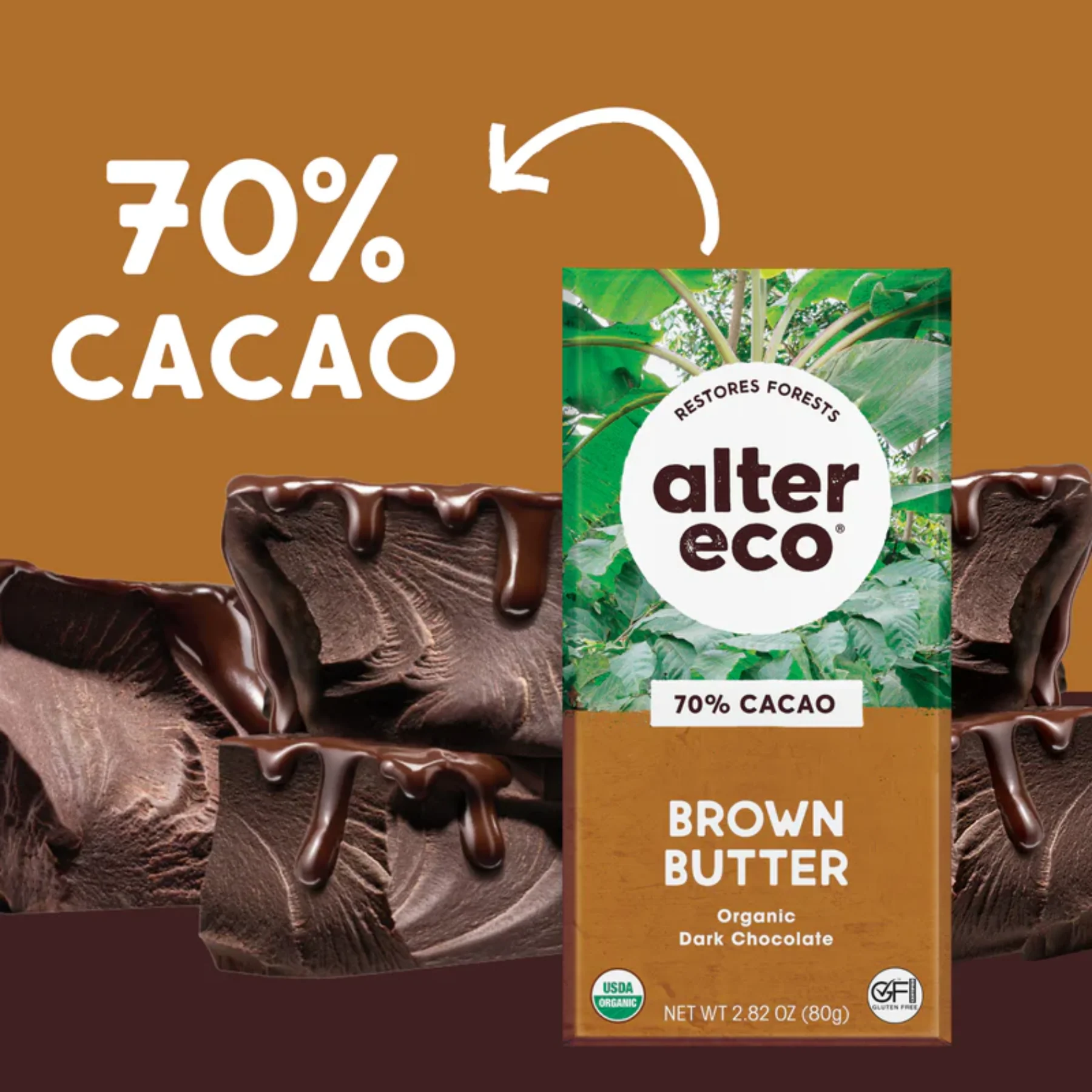 Alter Eco Chocolate 80g, Dark Salted Brown Butter Flavour 70% Cacao, Certified Organic - Image 2