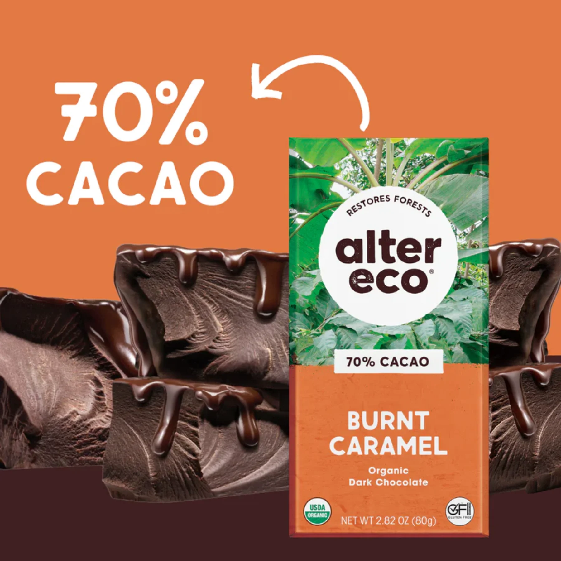 Alter Eco Chocolate 80g, Dark Salted Burnt Caramel Flavour 70% Cacao, Certified Organic