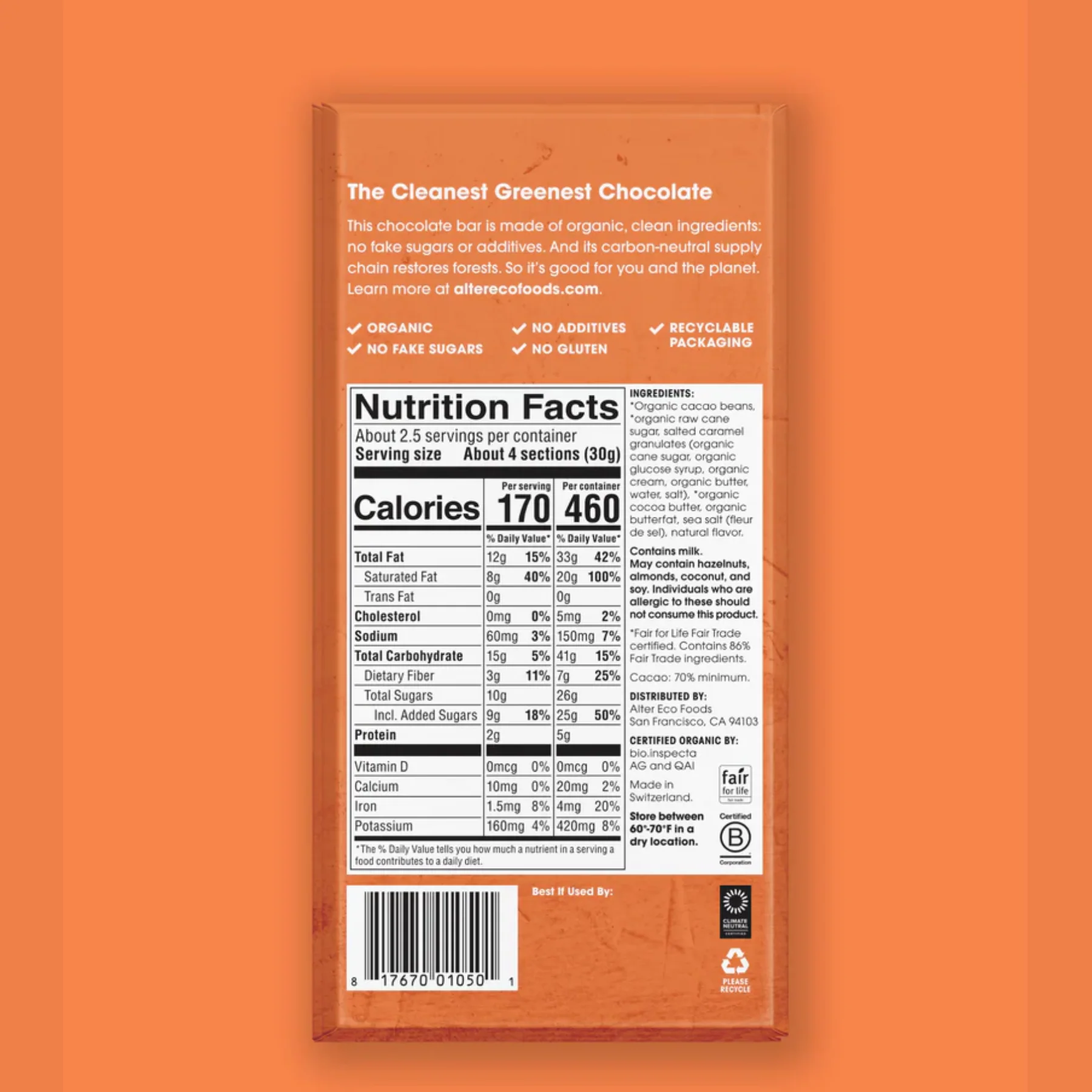 Alter Eco Chocolate 80g, Dark Salted Burnt Caramel Flavour 70% Cacao, Certified Organic - Image 3