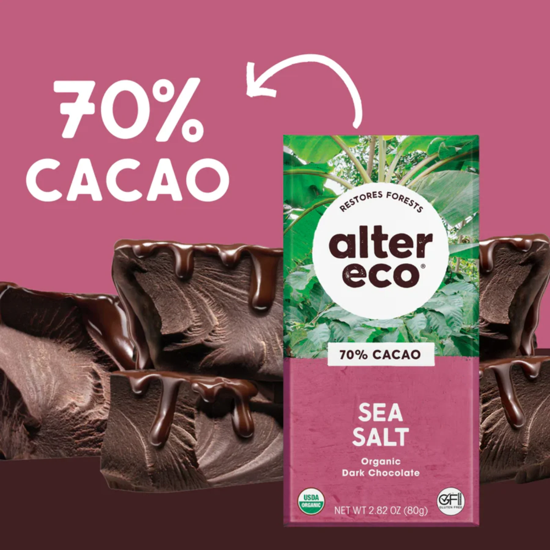 Alter Eco Chocolate 80g, Dark Sea Salt Flavour 70% Cacao, Certified Organic - Image 2