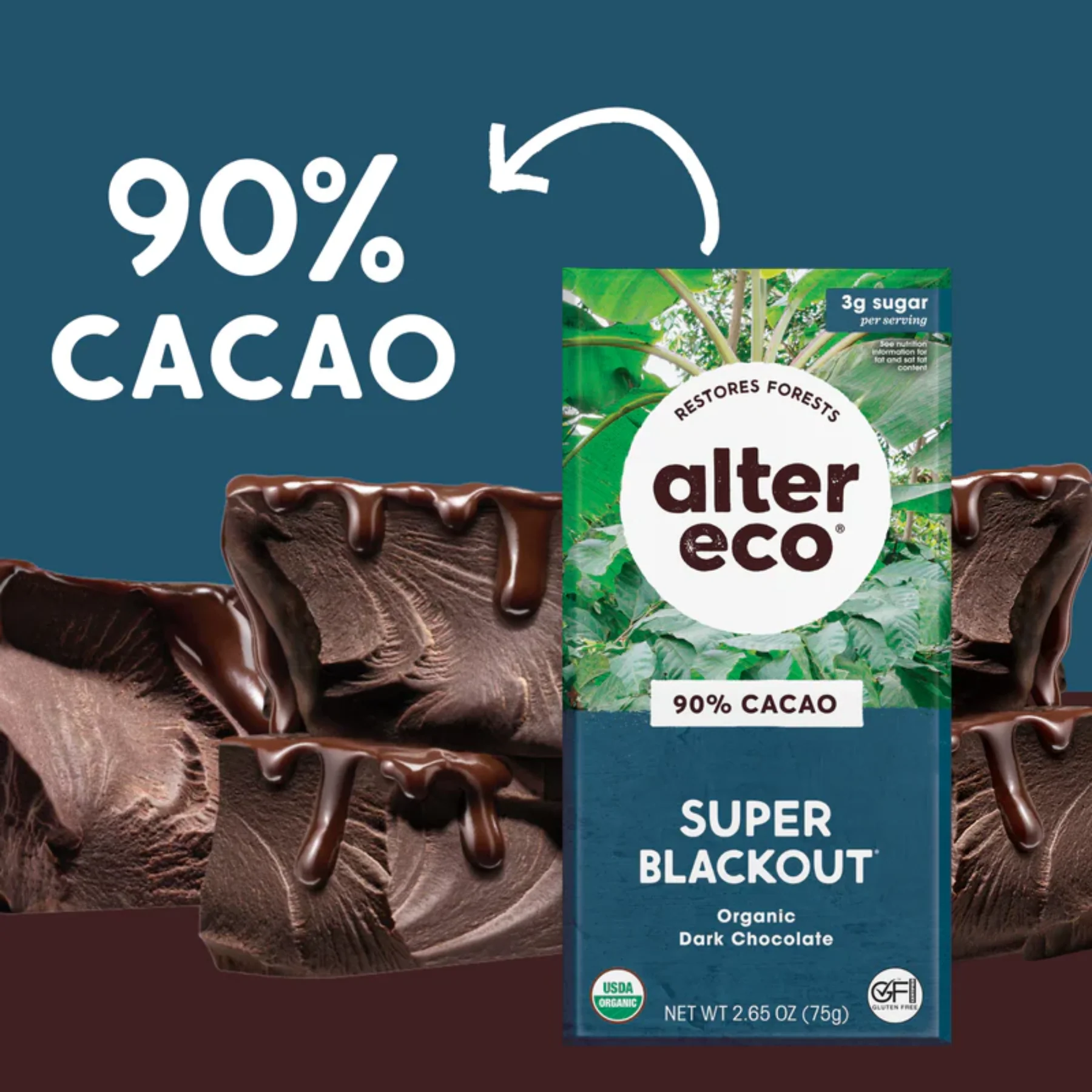 Alter Eco Chocolate 75g, Deepest Dark Super Blackout Flavour 90% Cacao, Certified Organic - Image 2