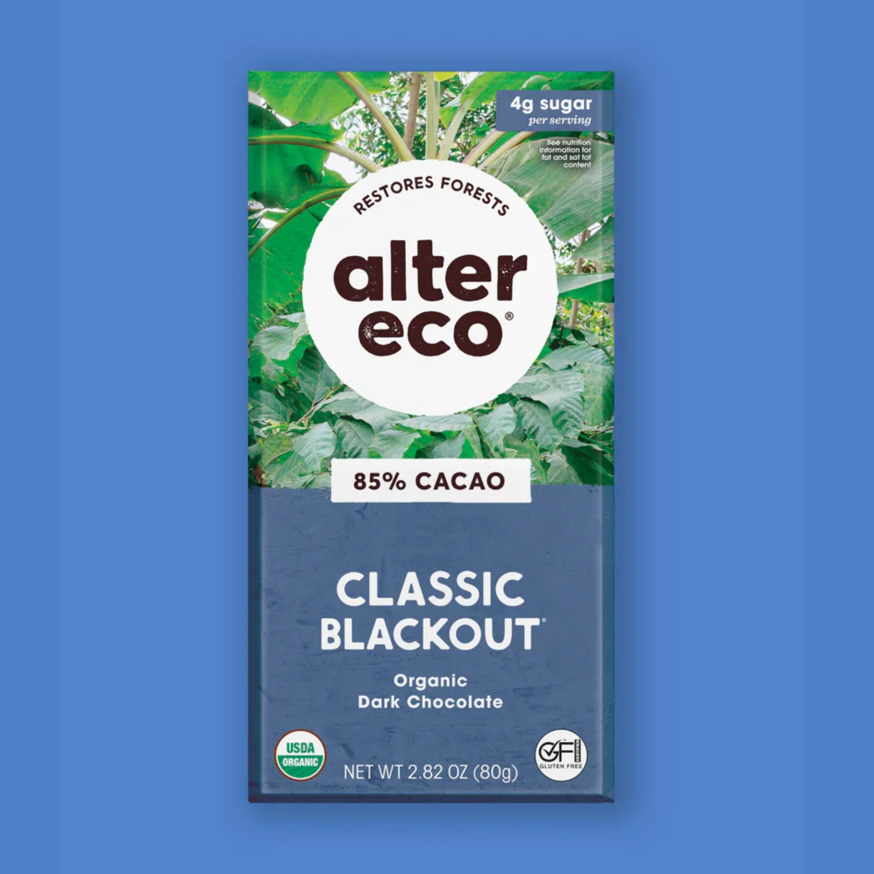 Alter Eco Chocolate 80g, Classic Blackout Flavour 85% Cacao, Certified Organic