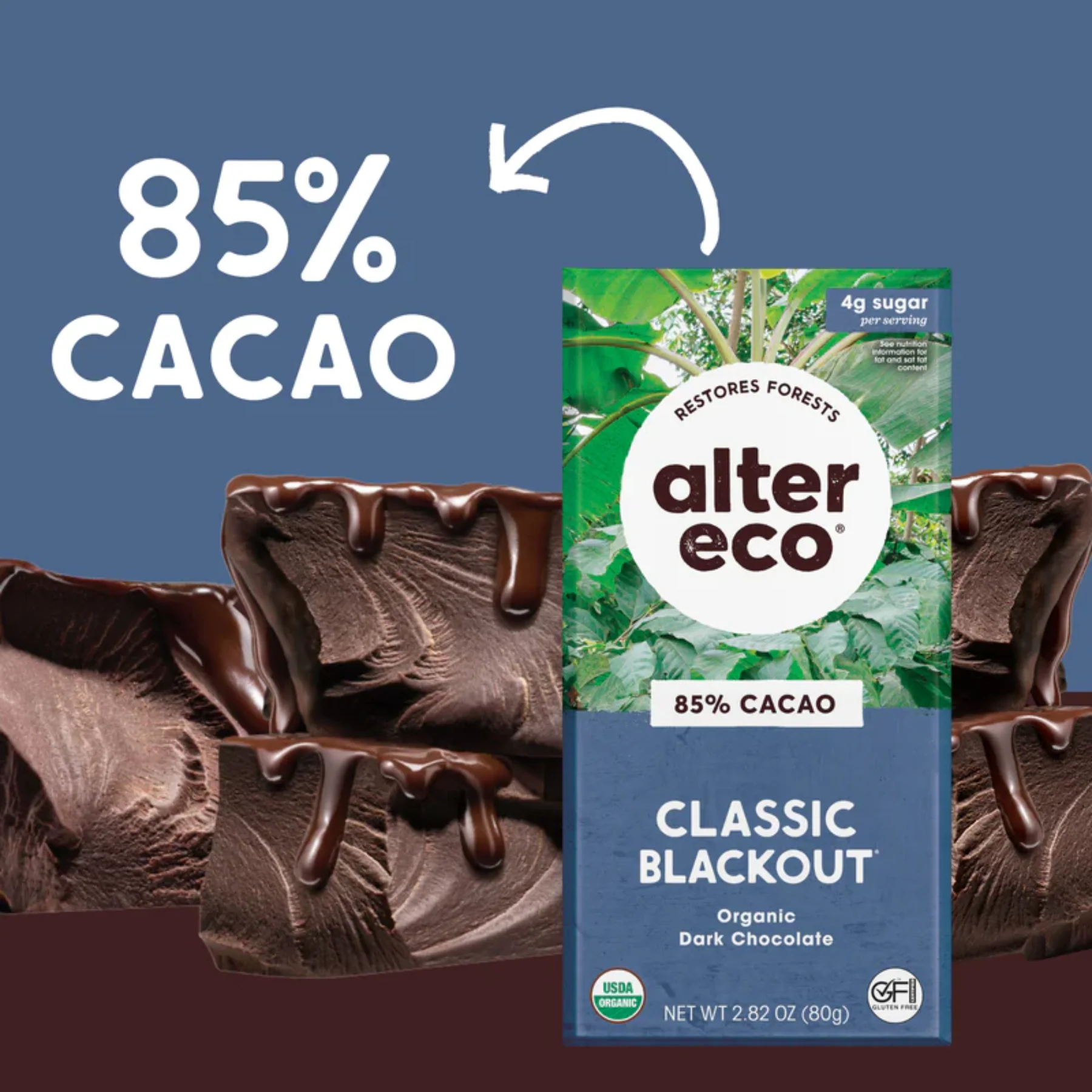 Alter Eco Chocolate 80g, Classic Blackout Flavour 85% Cacao, Certified Organic - Image 2