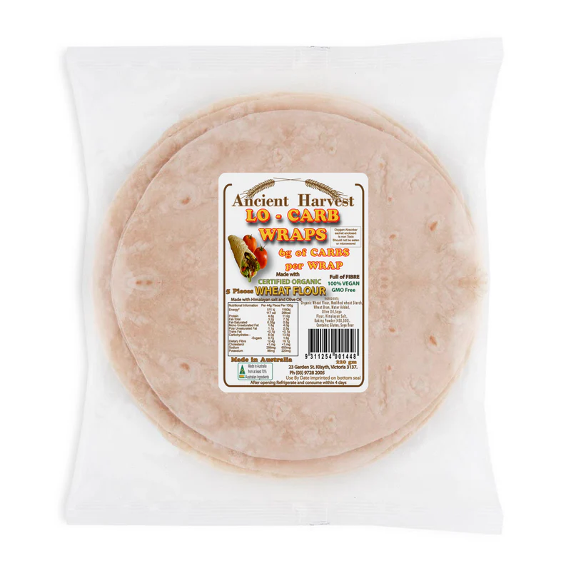 Ancient Harvest Certified organic Lo-Carb Wraps 220g, Full Of Fibre