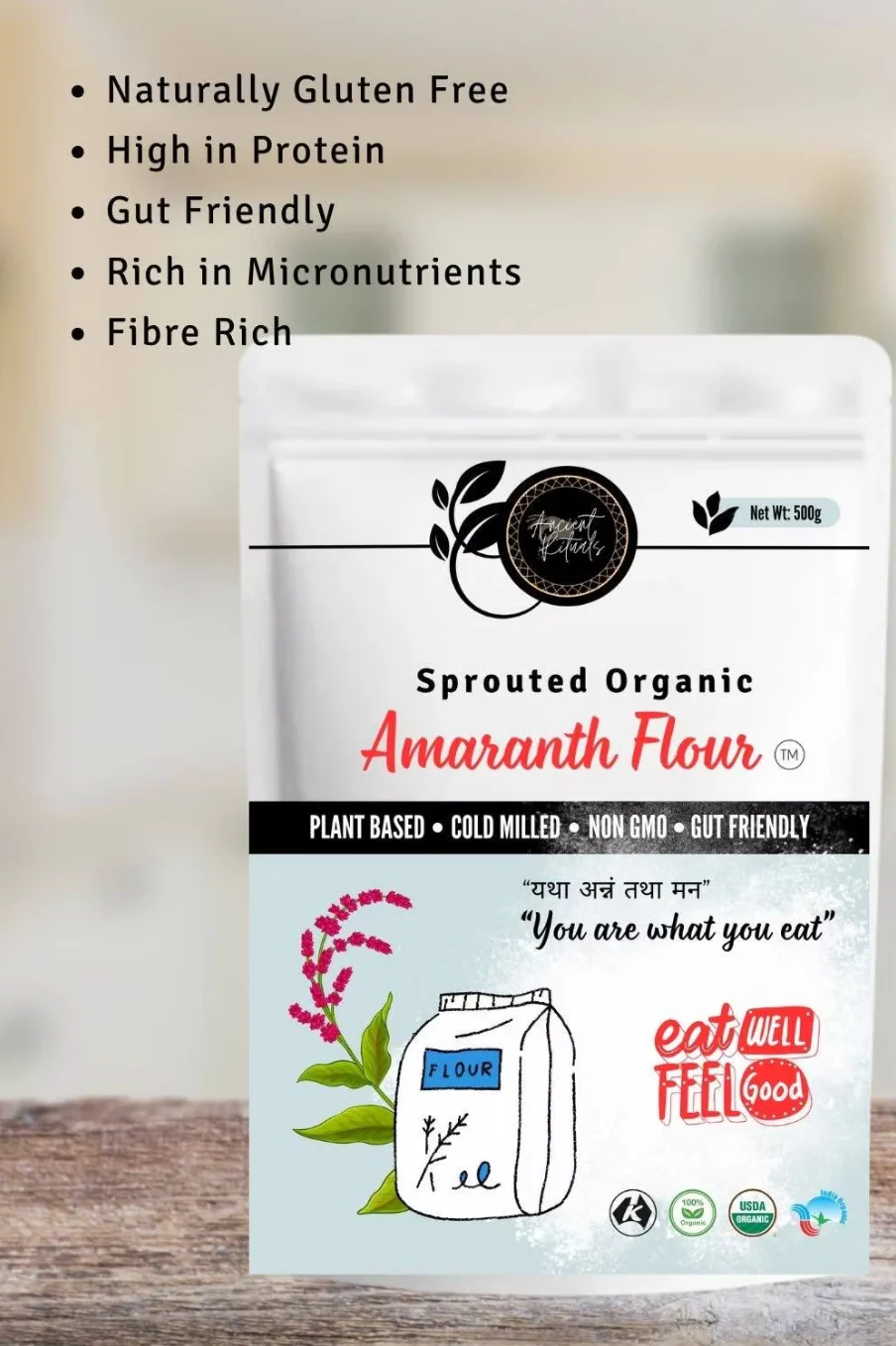 Ancient Rituals Sprouted Amaranth Flour 500g, 100% Certified Organic - Image 2
