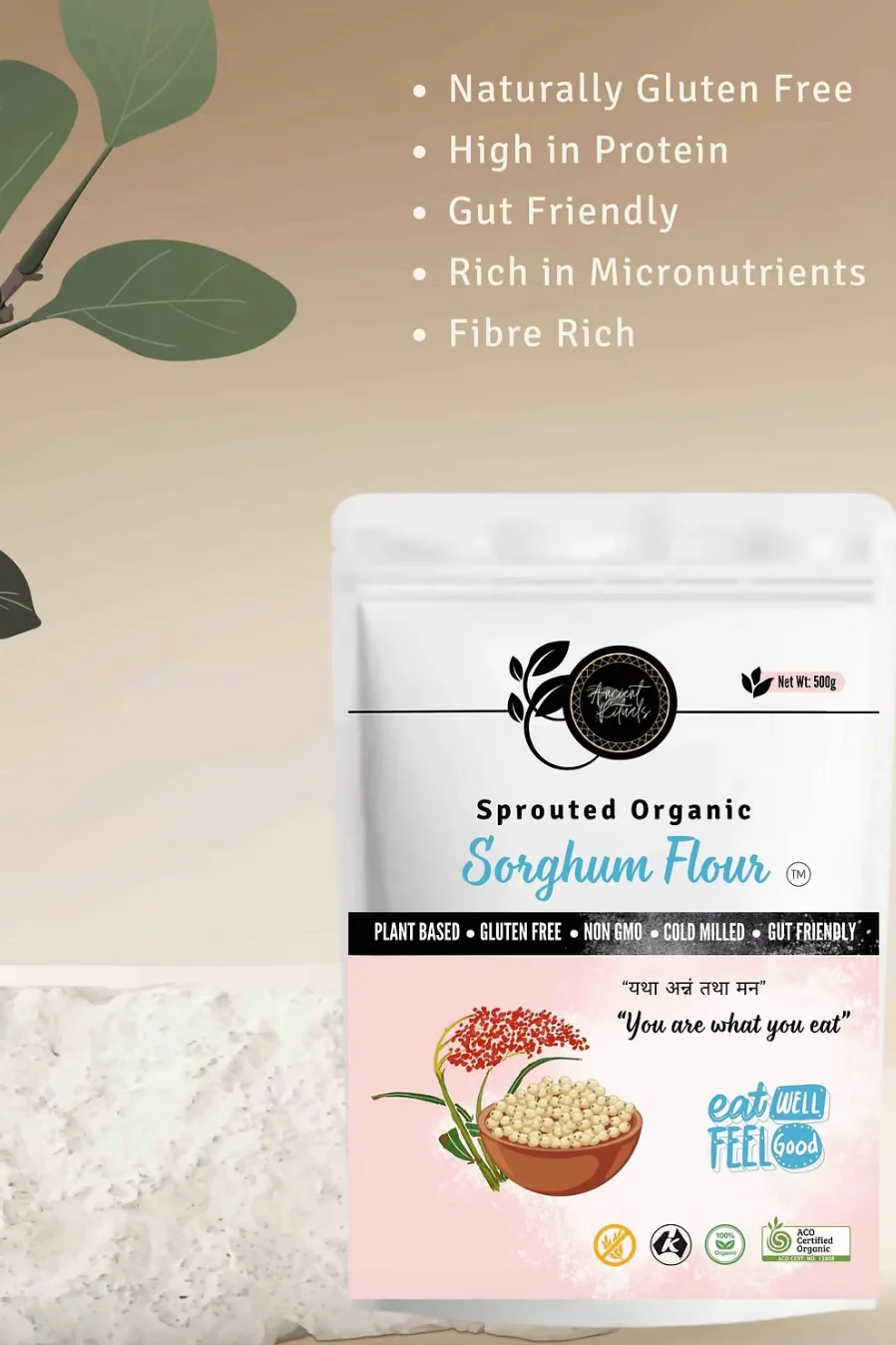 Ancient Rituals Sprouted Sorghum Flour 500g, Cold Milled & 100% Organic - Image 2