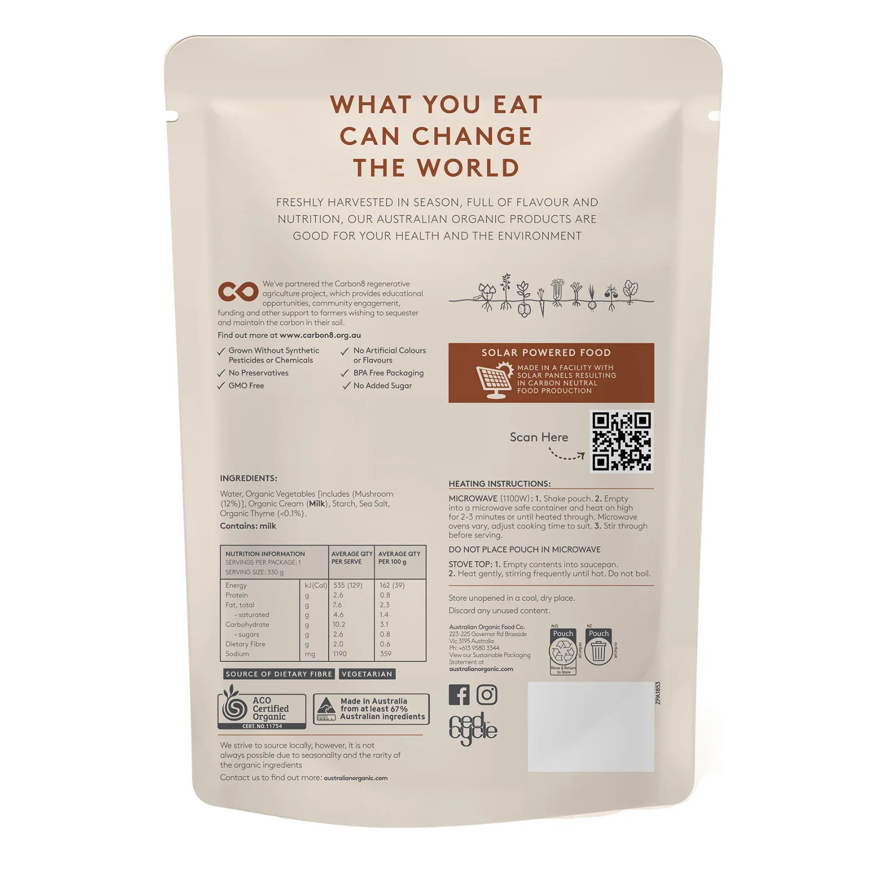 Australian Organic Food Co. Mushroom & Thyme Soup 330g, Certified Organic & Australian - Image 3