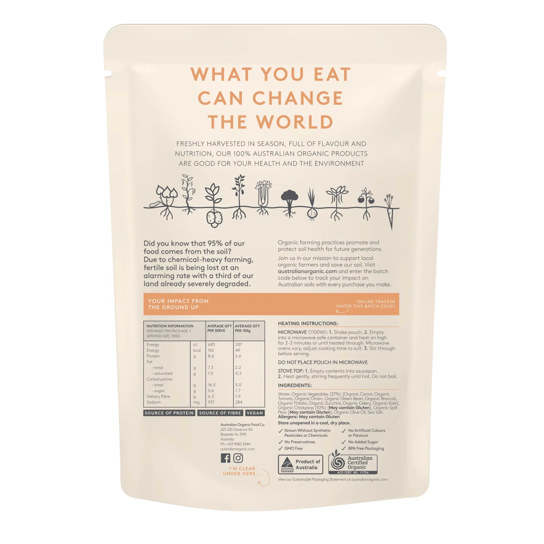 Australian Organic Food Co. Vegetable & Chickpea Soup 330g, Certified Organic & Australian - Image 5