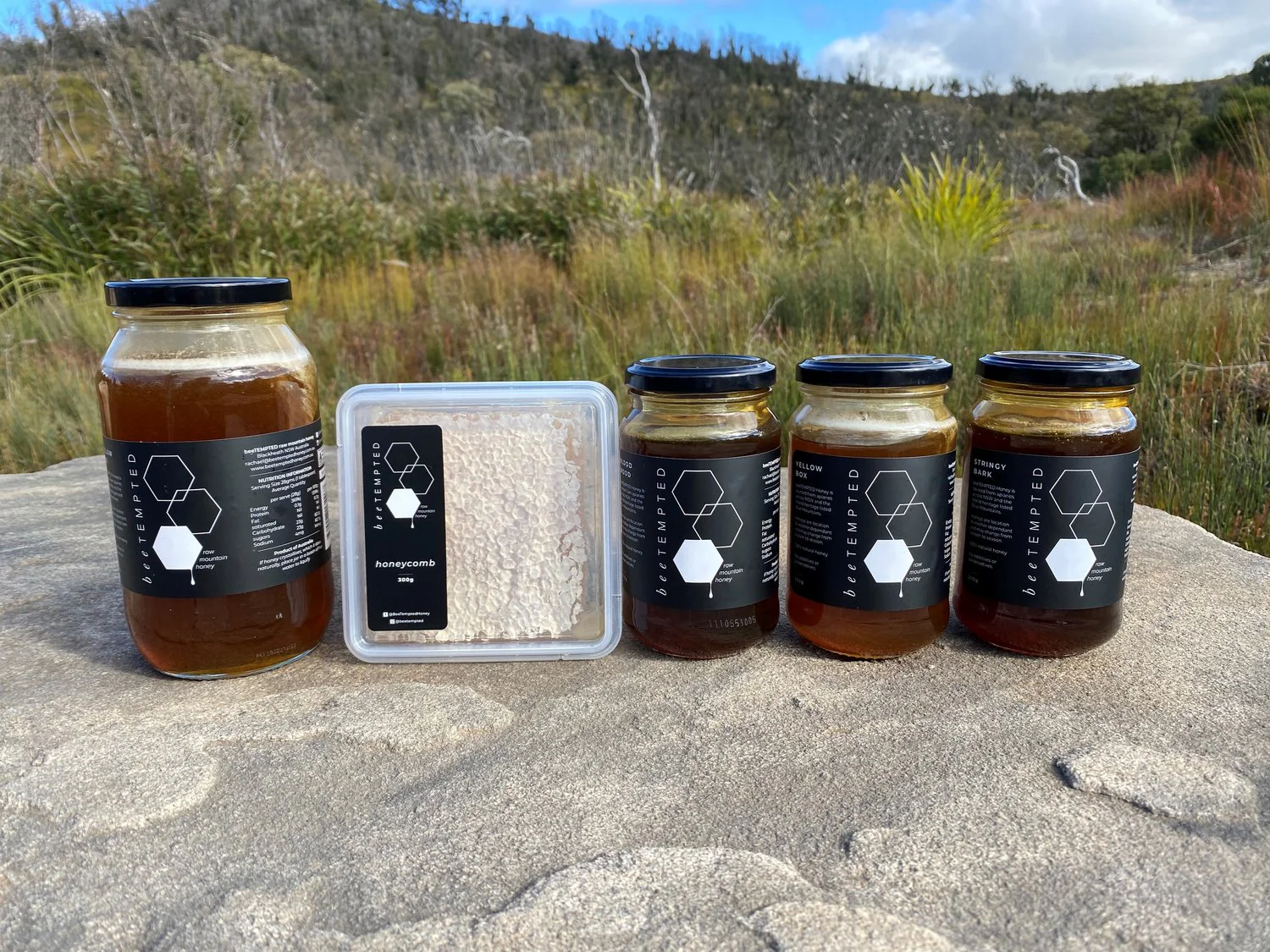 Bee Tempted Raw Mountain Honey 500g, Yellow Box