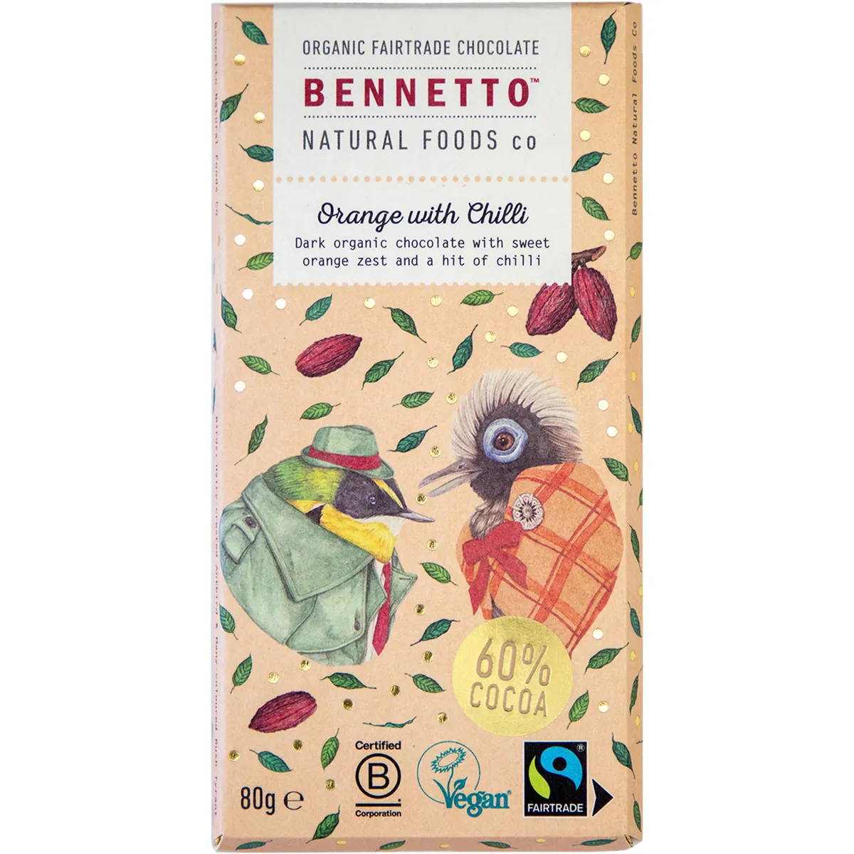 Bennetto Organic Dark Chocolate 80g, Orange With Chilli Flavour - Image 2