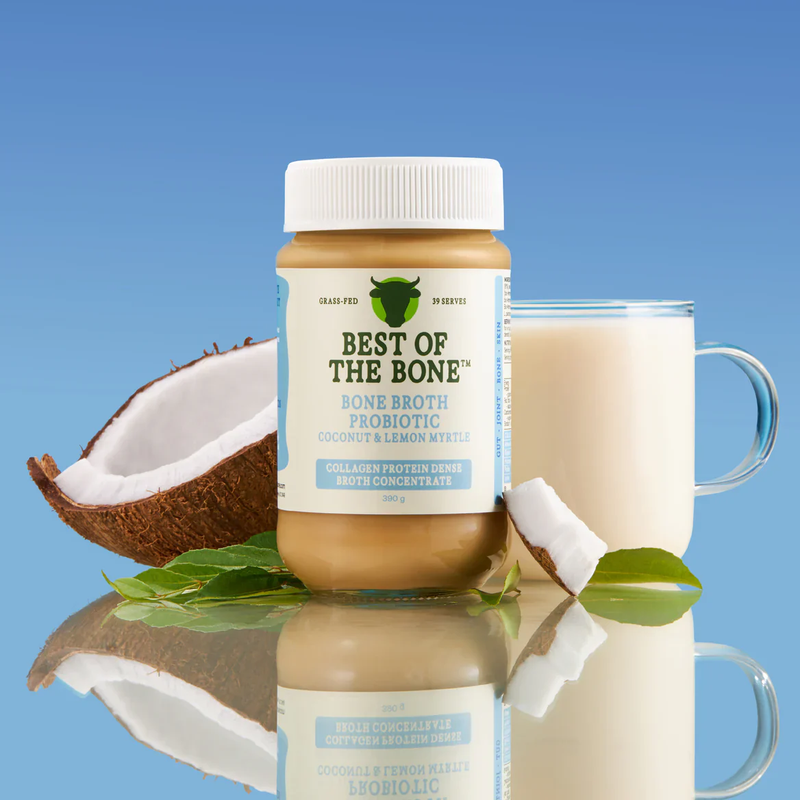 Best Of The Bone Probiotic Coconut Lemon Myrtle Bone Broth 390g, Collagen Protein Dense Broth Concentrate - Image 2