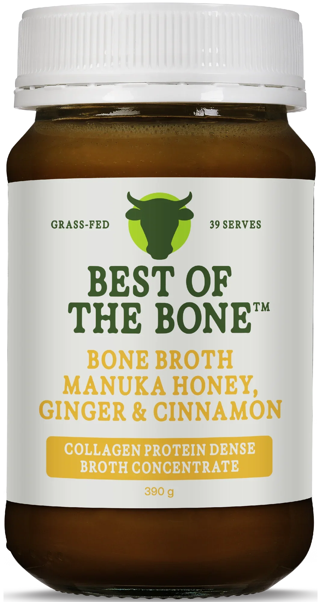Best Of The Bone Manuka Honey, Ginger & Cinnamon Bone Broth 390g, Collagen Protein Dense Broth Concentrate