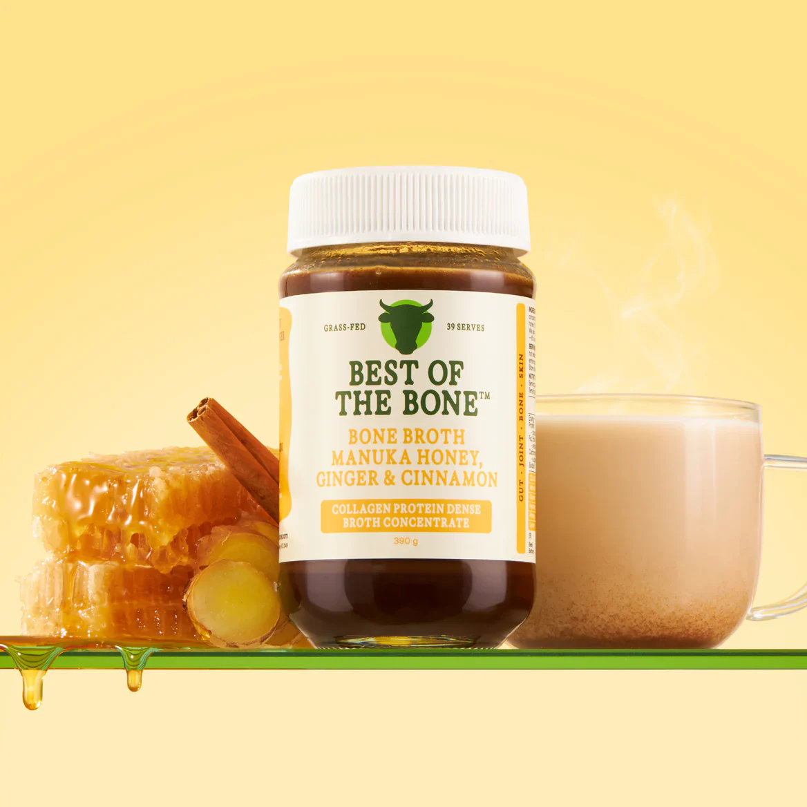 Best Of The Bone Manuka Honey, Ginger & Cinnamon Bone Broth 390g, Collagen Protein Dense Broth Concentrate - Image 2