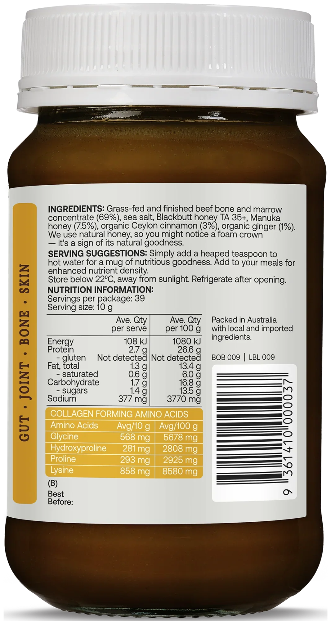Best Of The Bone Manuka Honey, Ginger & Cinnamon Bone Broth 390g, Collagen Protein Dense Broth Concentrate - Image 4