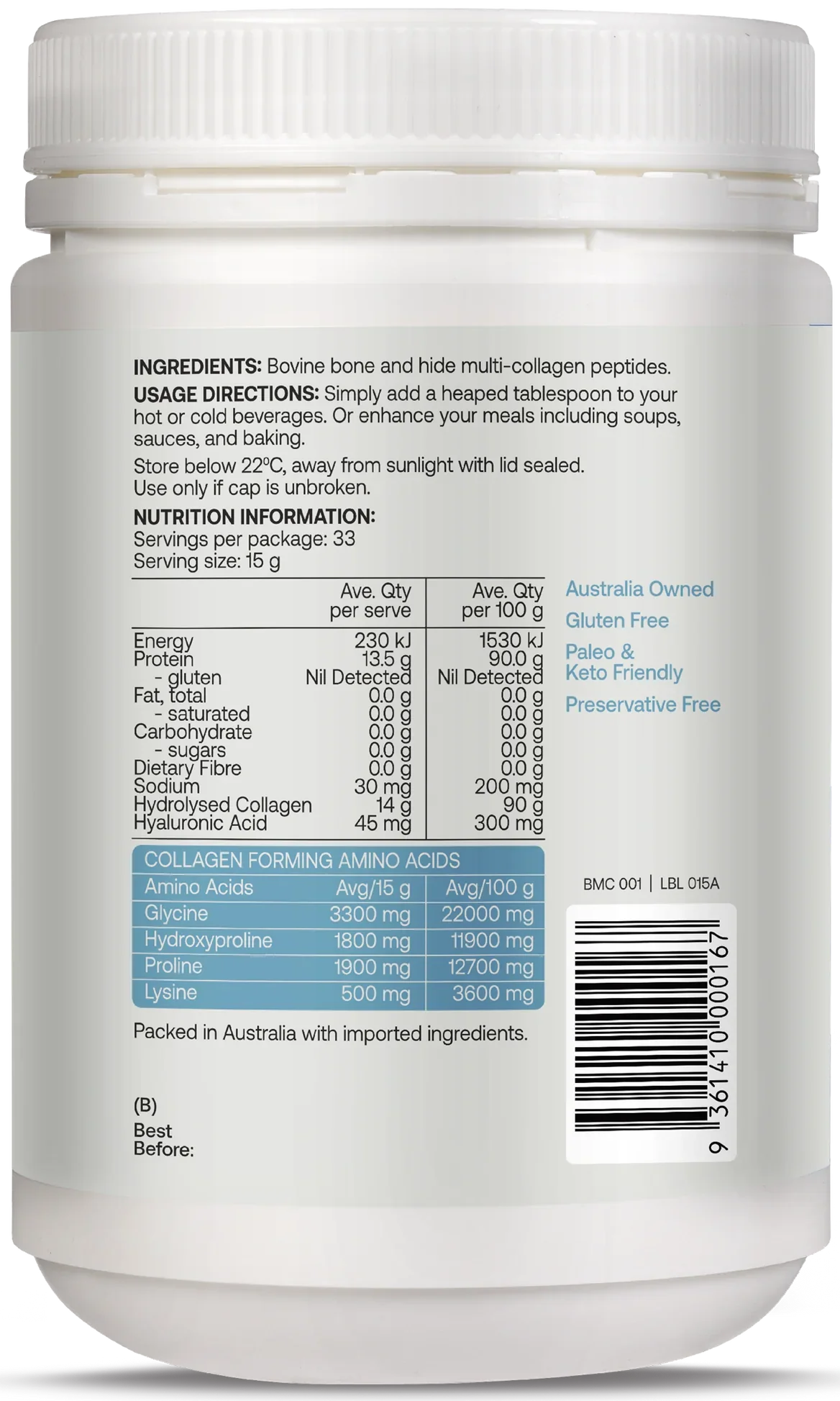 Best Of The Bone Multi-Collagen Protein Powder 210g Or 500g, Unflavoured For Skin Joint & Gut Support - Image 3