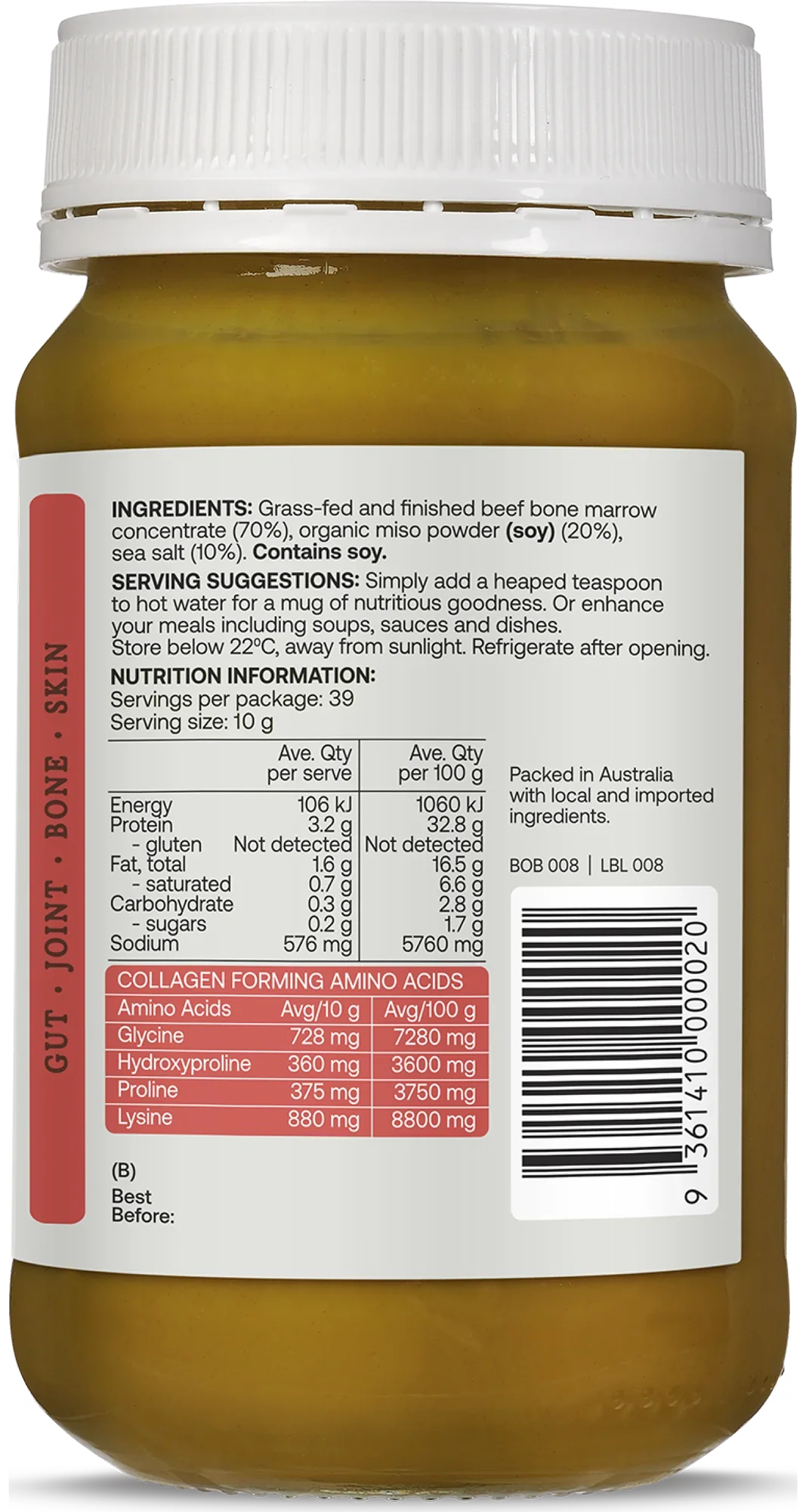 Best Of The Bone Organic Miso Bone Broth 390g, Collagen Protein Dense Broth Concentrate - Image 4