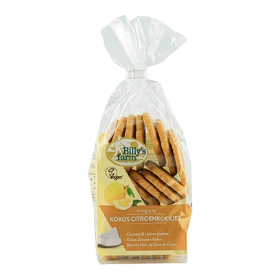 Billy's Farm Coconut & Lemon Cookies 175g, Certified Organic & Vegan