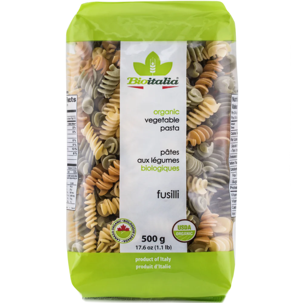 Bioitalia Organic Vegetable Fusilli Pasta 500g, With Durum Wheat Semolina