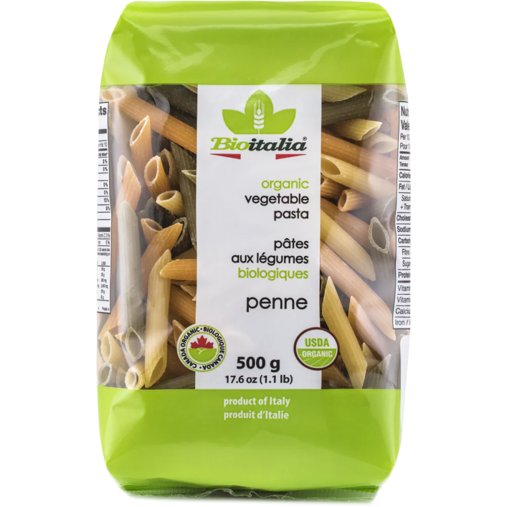 Bioitalia Organic Vegetable Penne Pasta 500g, With Durum Wheat Semolina