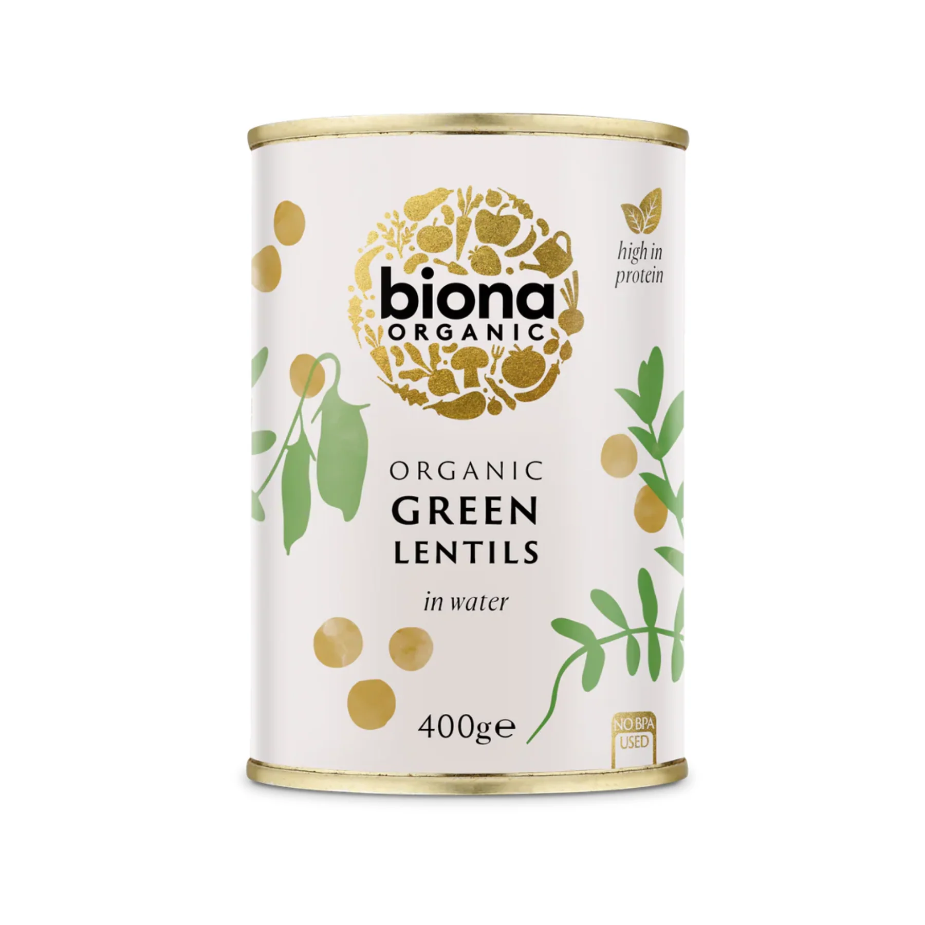 Biona Organic Green Lentils In Water 400g, No Added Salt - Image 2