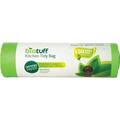 BioTuff Kitchen Tidy Bag Small 8L 25 Bags, 75 Bags Or 150 Bags, With Tie Handles - Image 3