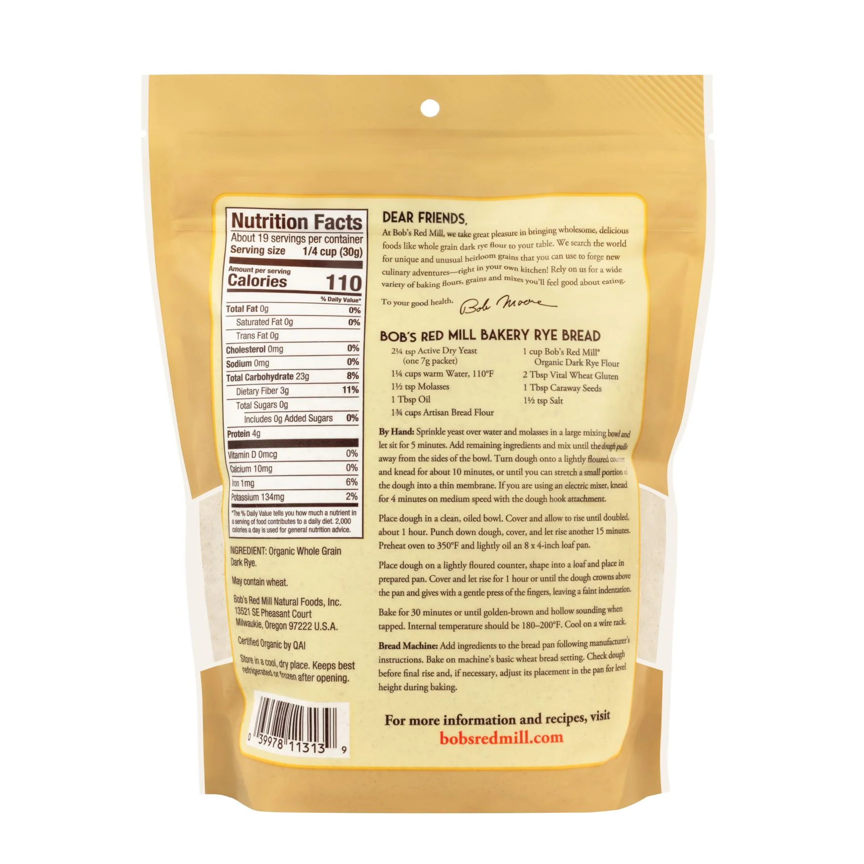 Bob's Red Mill Dark Rye Flour 567g, Certified Organic & Non GMO - Image 3