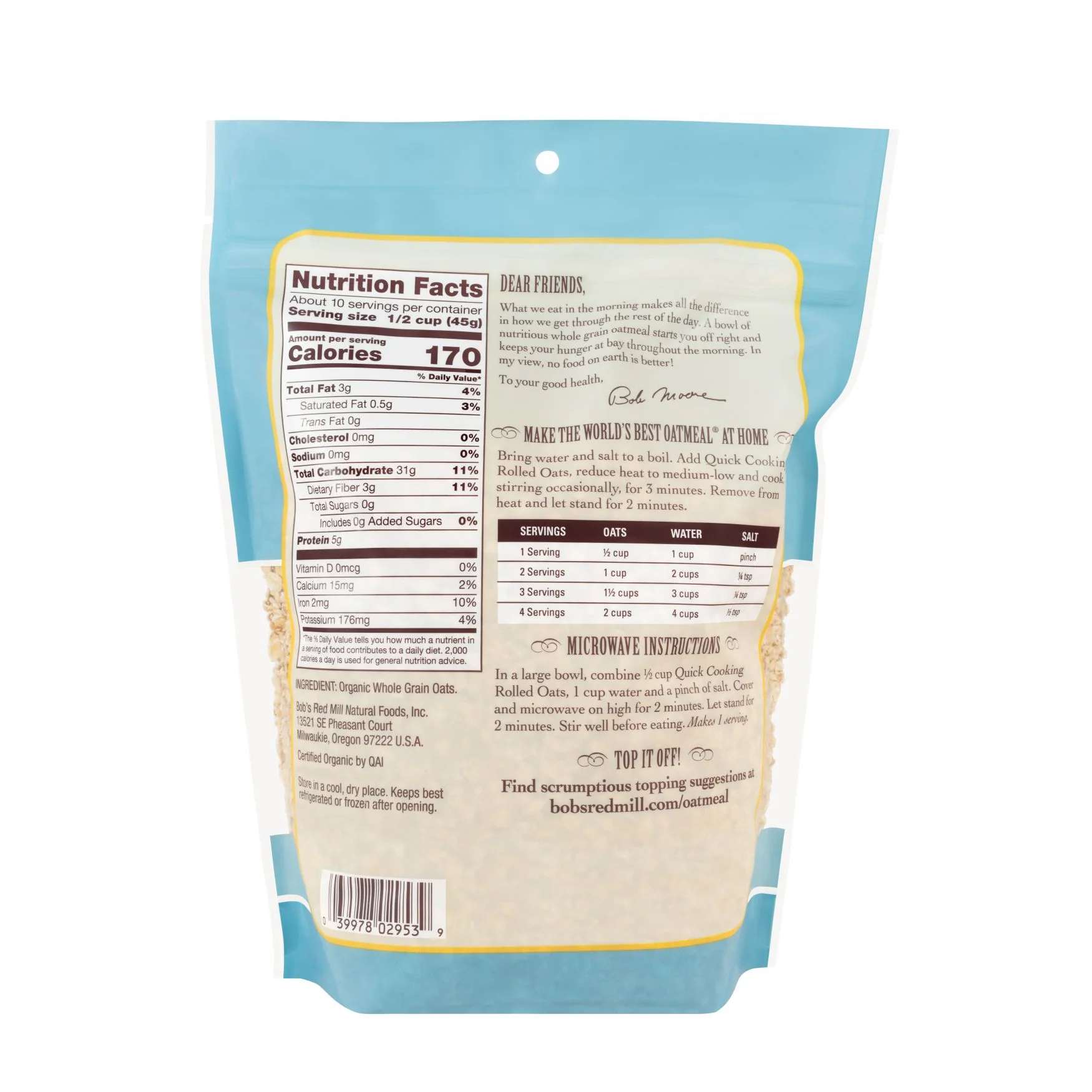 Bob's Red Mill Quick Cooking Rolled Oats 454g, Certified Organic - Image 2
