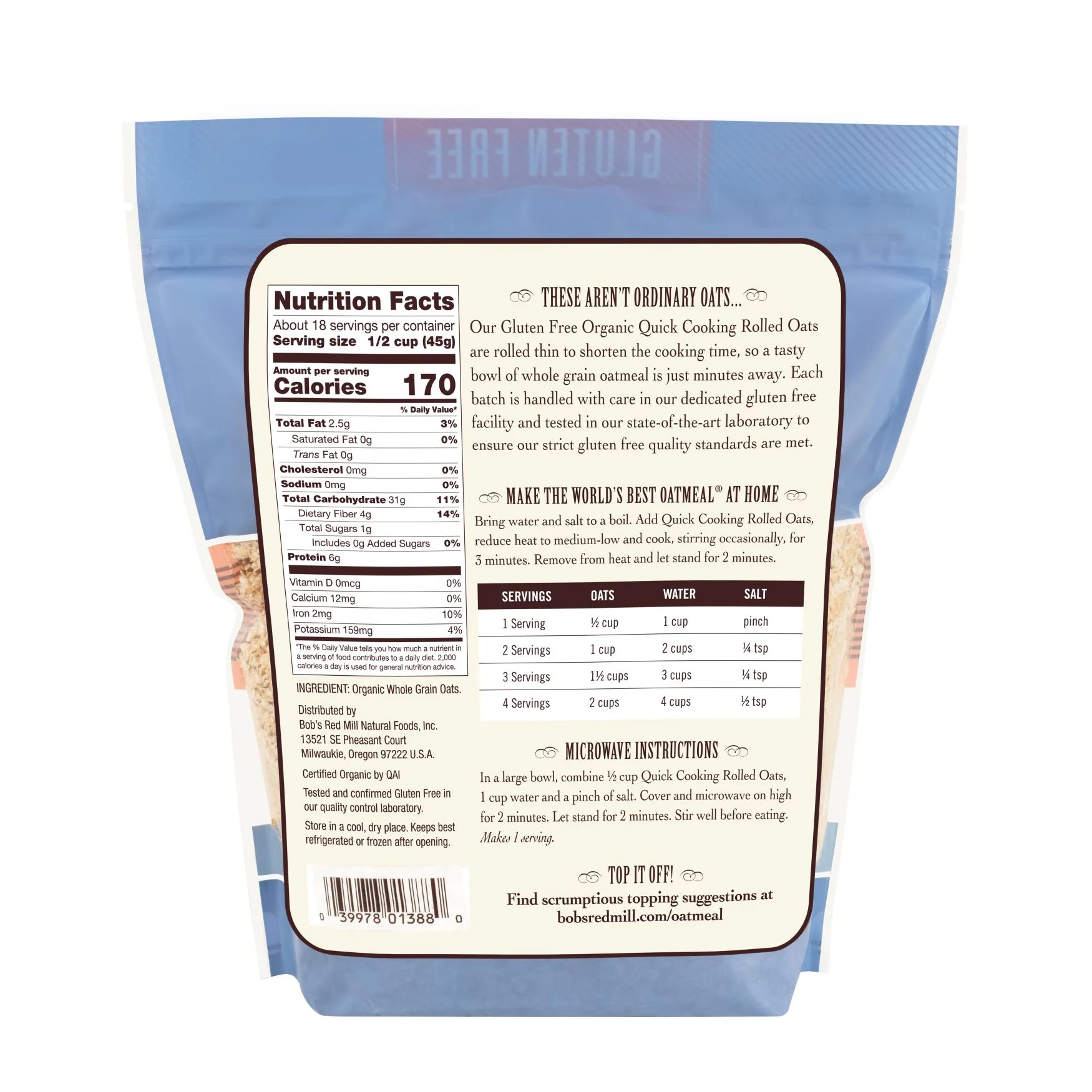 Bob's Red Mill Quick Cooking Rolled Oats 794g, Certified Organic & Wheat Free - Image 2