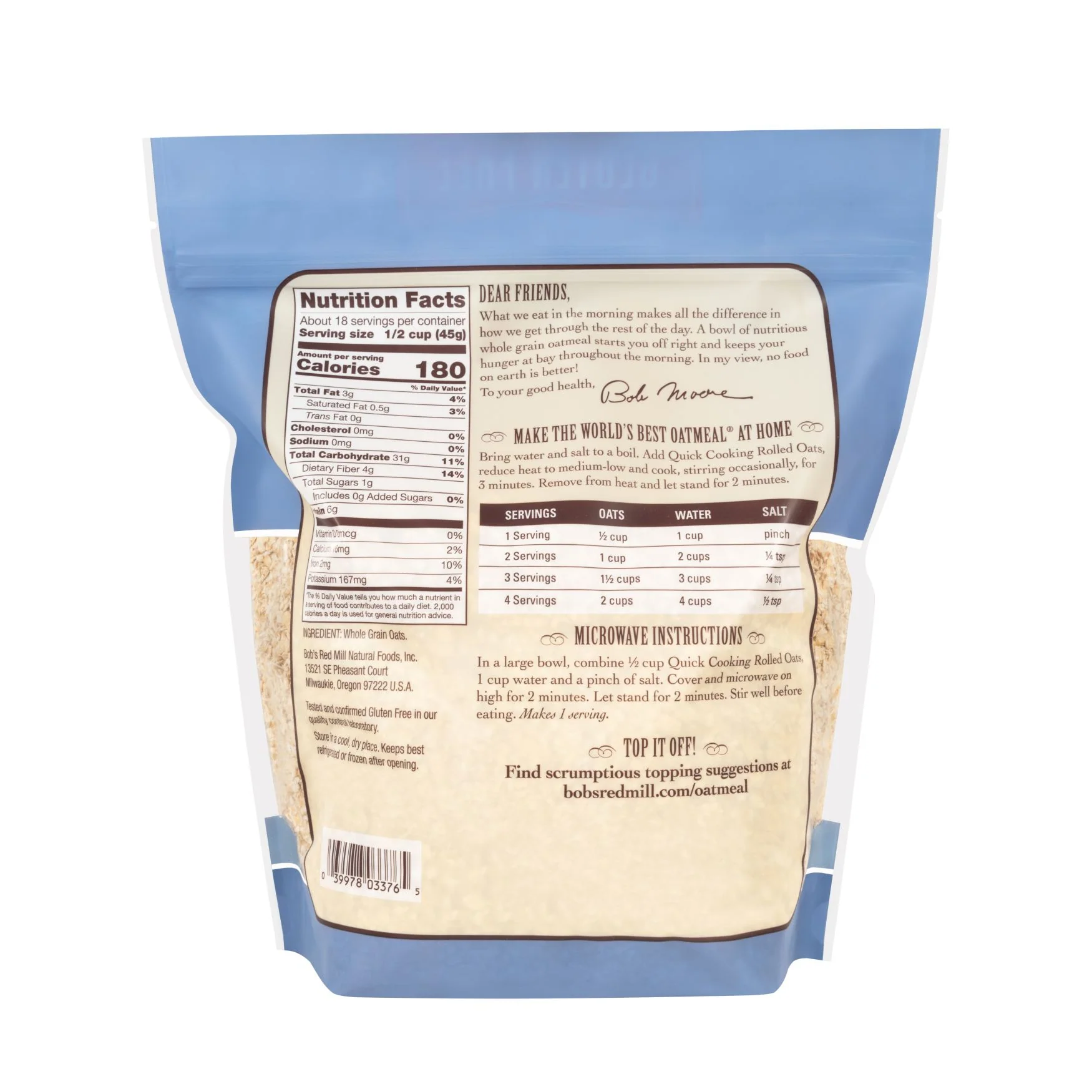 Bob's Red Mill Quick Cooking Rolled Oats 794g, Wheat Free - Image 2