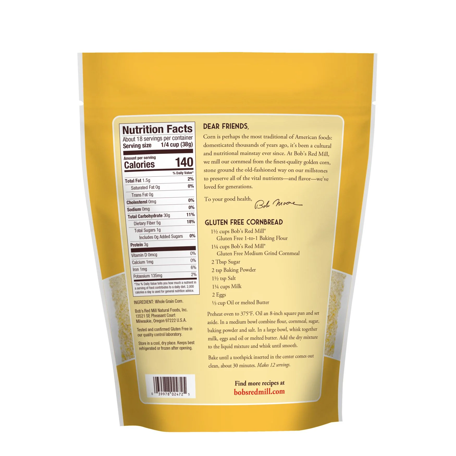 Bob's Red Mill Cornmeal 680g, Medium Grind & Gluten Free - Image 2