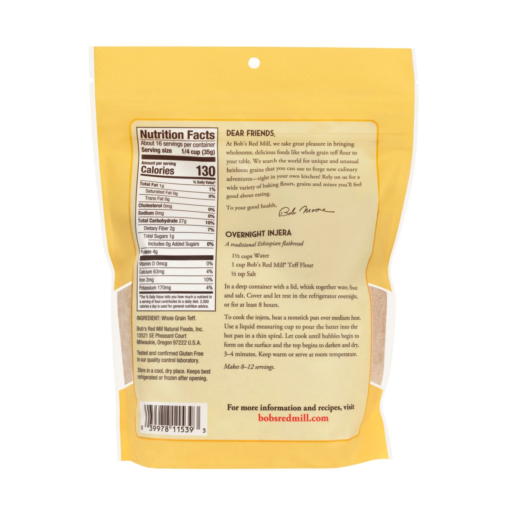 Bob's Red Mill Wholegrain Teff Flour 567g, Stoneground & Non-GMO - Image 3