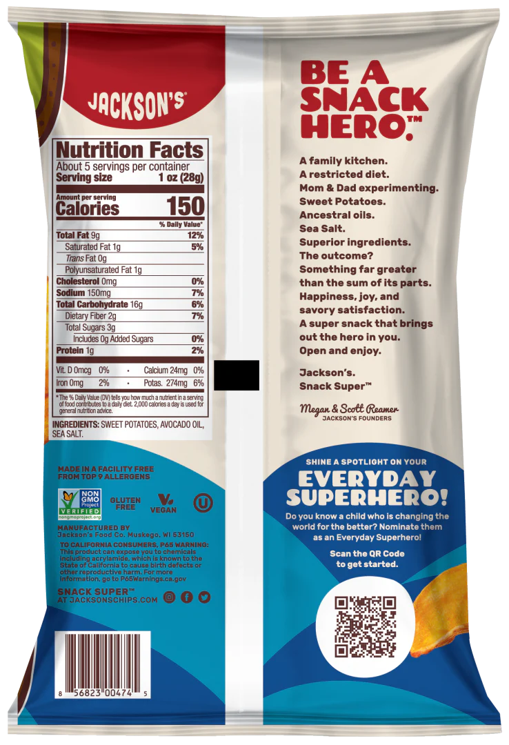 Jackson’s Avocado Oil Sweet Potato Chips 142g, Sea Salt Crunch - Image 2