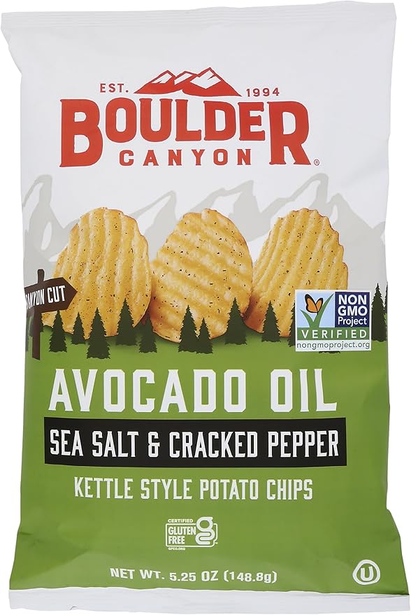 Boulder Canyon Kettle Style Avocado Oil Potato Chips 148.8g, Sea Salt & Cracked Pepper