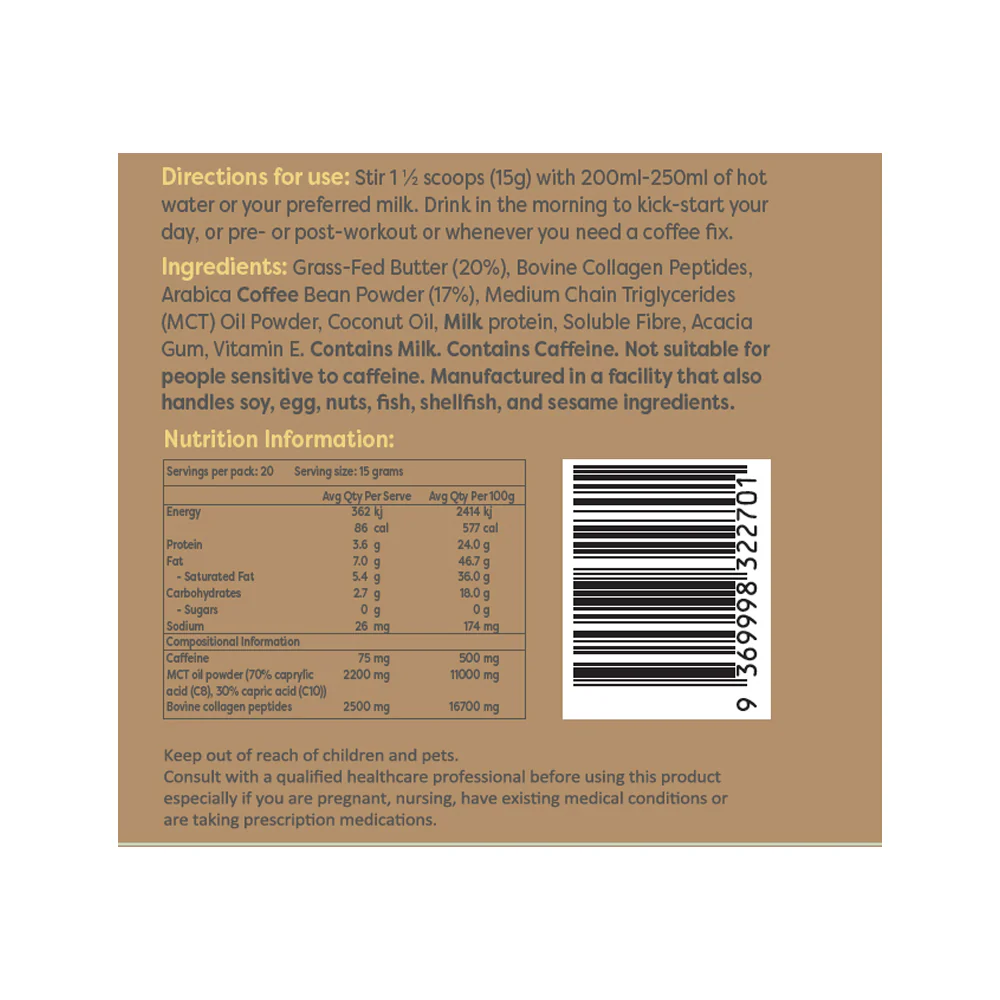 Brain & Brawn Collagen Keto Coffee 300g, With MCT C8 & Grass Fed Butter - Image 2