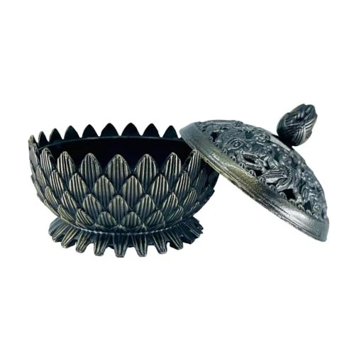 Brass Lotus Cone Holder With Lid, 6cm(h) x 5.5cm(w) x 5.5cm (d). - Image 2