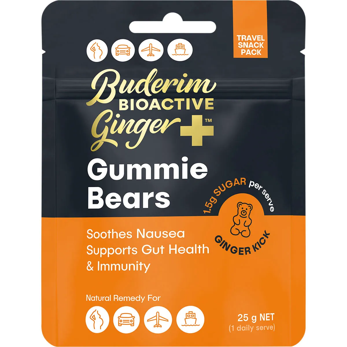 Buderim Ginger Bioactive Ginger+ Gummie Bears 25g Or 150g, Soothes Nausea & Supports Gut Health