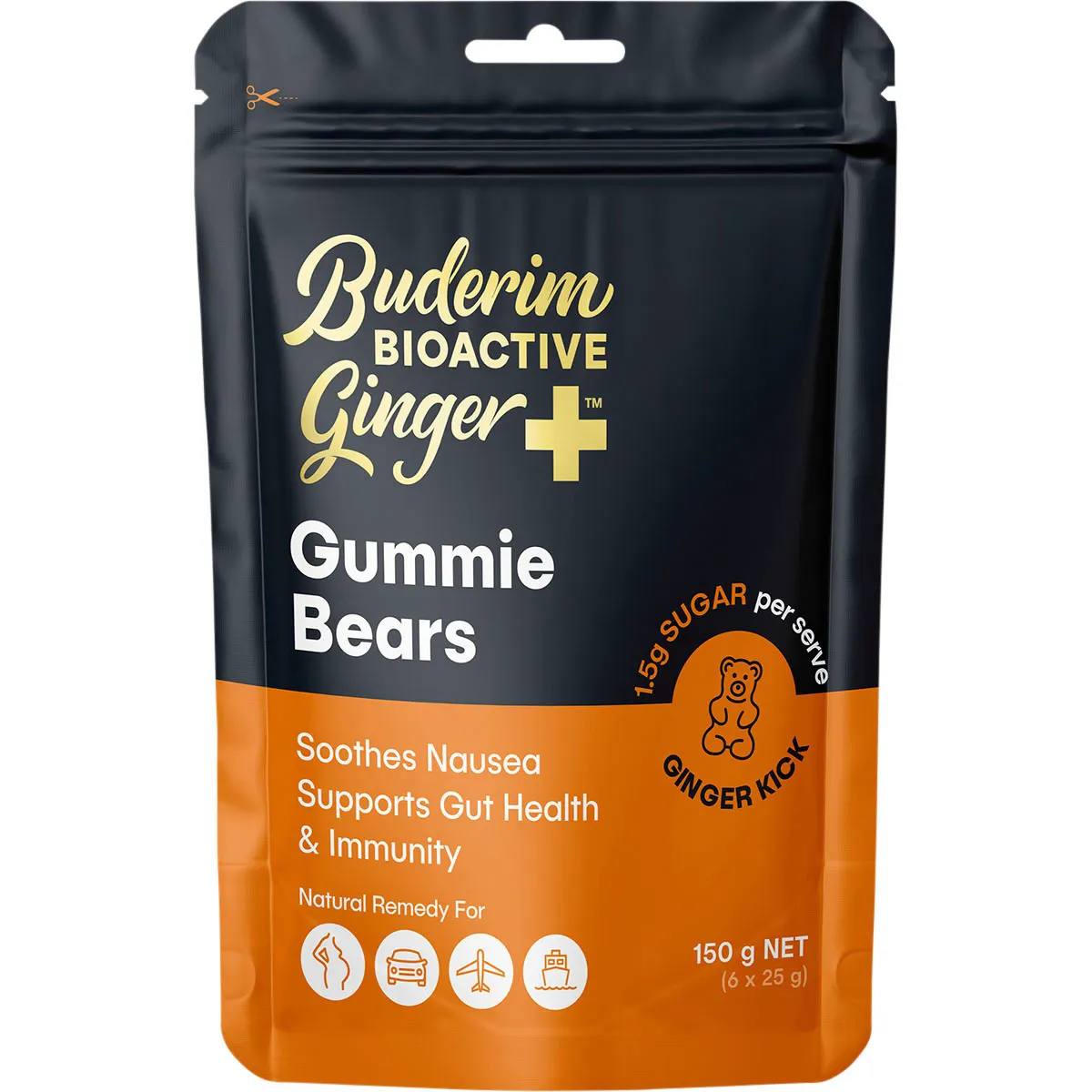 Buderim Ginger Bioactive Ginger+ Gummie Bears 25g Or 150g, Soothes Nausea & Supports Gut Health - Image 2