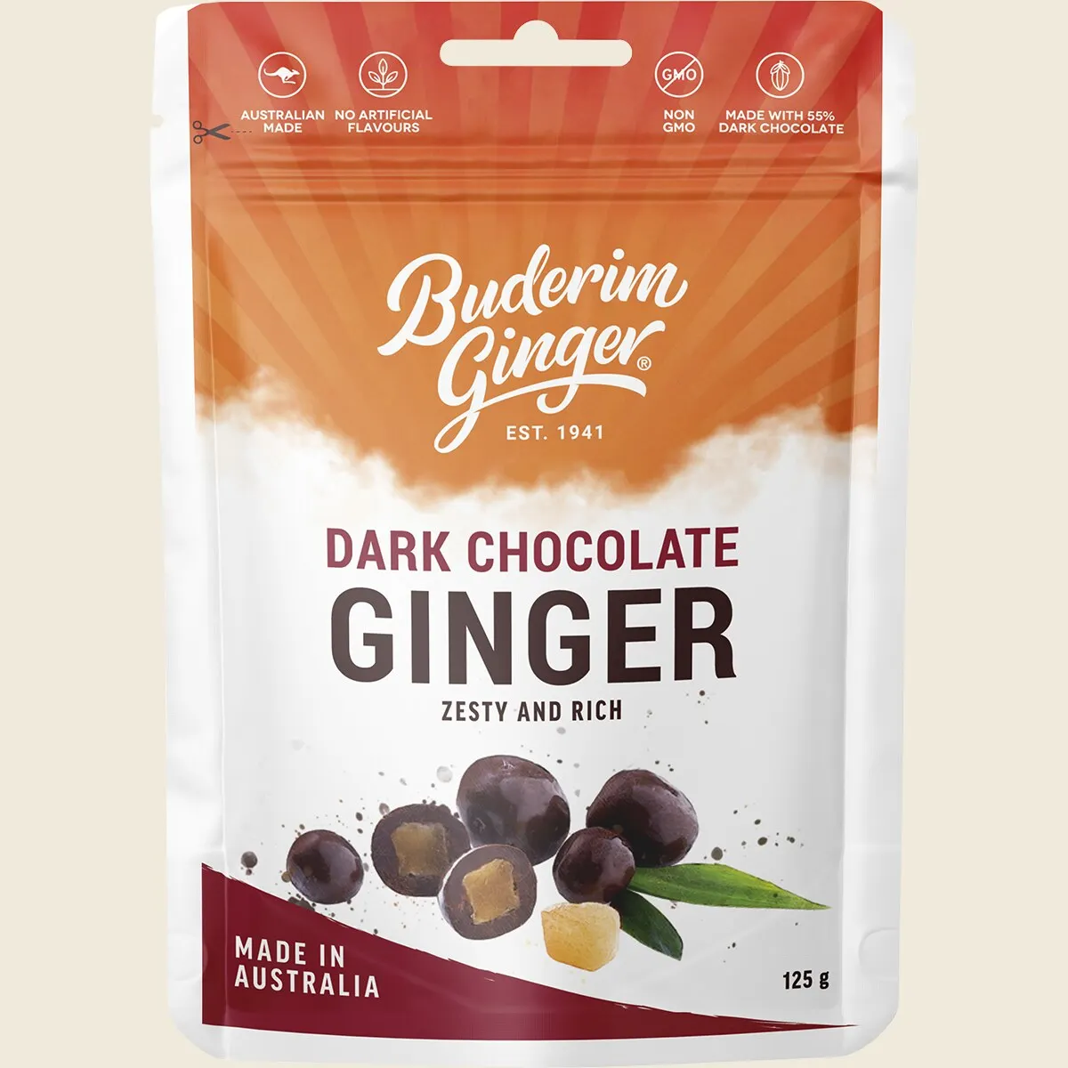 Buderim Ginger Dark Chocolate Ginger 40g or 125g, Zesty, Rich & Indulgent - Image 3