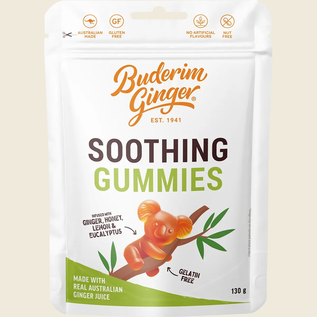 Buderim Soothing Gummies 40g or 130g, Ginger, Honey, Lemon & Eucalyptus - Image 2