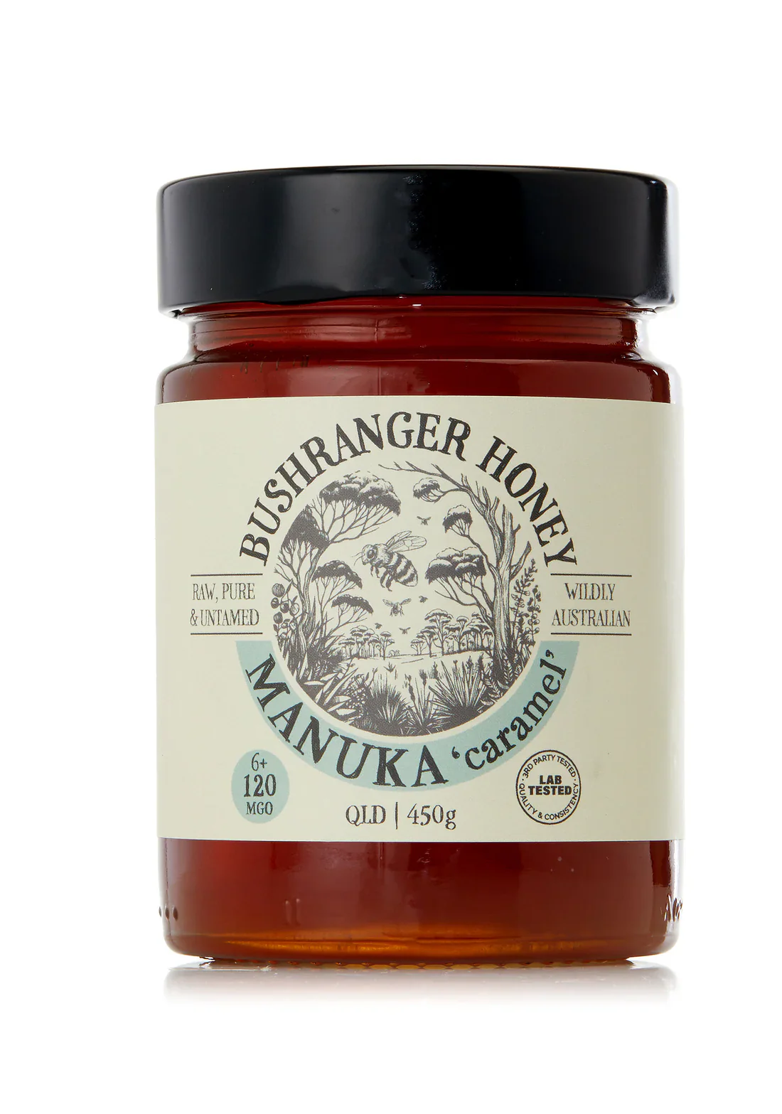 Bushranger Honey Raw Pure & Untamed Manuka 120MGO+ 450g, With A Strong Caramel Note