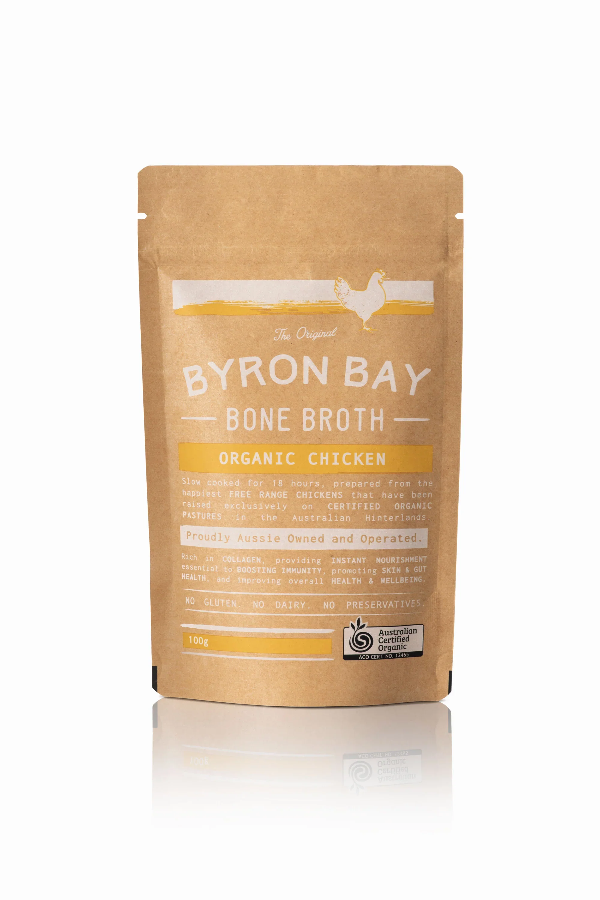 Byron Bay Bone Broth Organic Free-Range Chicken 100g, Slow Cooked For 18 Hours