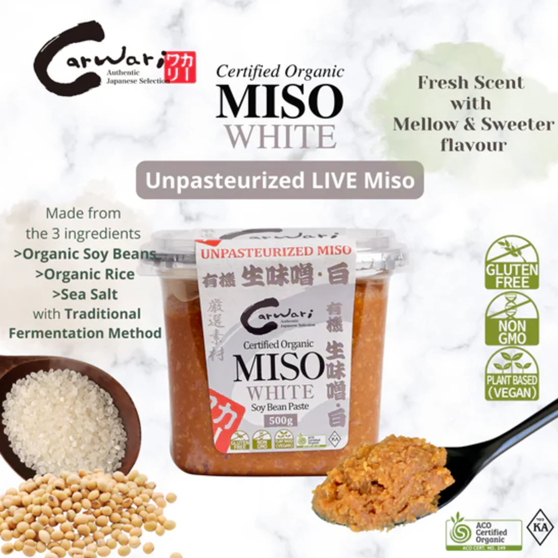 Carwari Organic Miso White Soy Bean Paste 500g, Contains Live Koji Culture - Image 2
