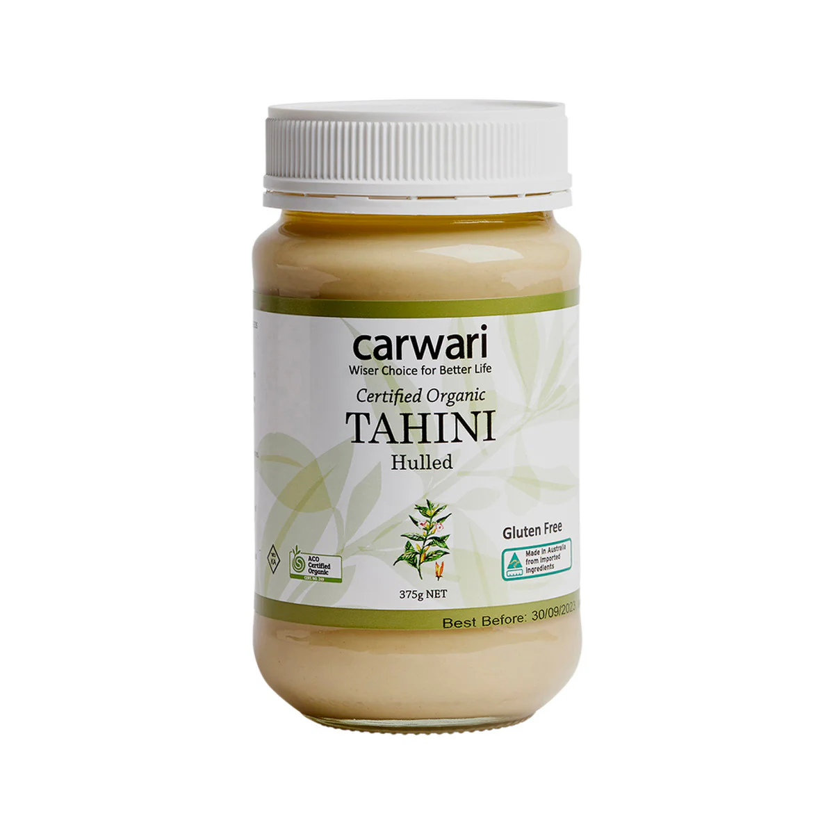 Carwari Certified Organic Tahini Hulled 375g, Slowly Stone-Milled